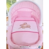 Moses Basket on Wheels - My Sweet Baby Wicker crib with hood- Teddy Bear Barnaba pink