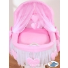 Moses Basket on Wheels - Wicker crib with hood- Amelie pink