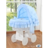 Moses Basket on Wheels - Wicker crib with hood- Bear with bow blue