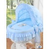 Moses Basket on Wheels - Wicker crib with hood- Bear with bow blue