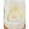 Moses Basket on Wheels - Wicker crib with hood- Bear with bow cream
