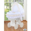 Moses Basket on Wheels - Wicker crib with hood- Bear with bow white