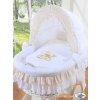 Moses Basket on Wheels - Wicker crib with hood- Bear with bow white