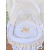 Moses Basket on Wheels - Wicker crib with hood- Bear with bow white