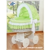Moses Basket on Wheels - Wicker crib with hood- Bellamy green