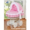 Moses Basket on Wheels - Wicker crib with hood- Bellamy pink
