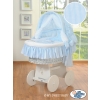 Moses Basket on Wheels - Wicker crib with hood- Donkey Luca blue