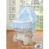 Moses Basket on Wheels - Wicker crib with hood- Donkey Luca blue