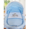 Moses Basket on Wheels - Wicker crib with hood- Teddy Bear Barnaba blau