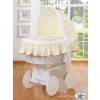 Moses Basket on Wheels - Wicker crib with hood- Teddy Bear Barnaba cream