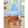 Moses Basket on Wheels - Wicker crib with hood- Teddy Bear with Bow blue
