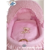 Moses Basket on Wheels - Wicker crib with hood- Teddy Bear with Bow pink
