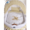 Moses Basket on Wheels - Wicker crib with hood- Teddy Bear with Bow white