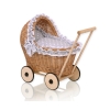 Natural Wicker and Wood Retro Style New Doll Pram  Bedding Set White Dots on Gray