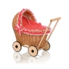 Natural Wicker and Wood Retro Style New Doll Pram  Red with White Dots