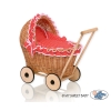 Natural Wicker and Wood Retro Style New Doll Pram  Red with White Dots