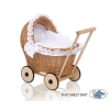 Natural Wicker and Wood Retro Style New Doll Pram White Bedding Set