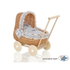 Natural Wicker Dolls Pram Basket Bedding Set White Dots on Gray