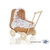 Natural Wicker Dolls Pram Basket Bedding Set White with Navy Blue Dots