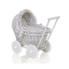 New Retro Style Gray Wicker Doll Pram/Stroller Handmade  Bedding Set White Dots on Gray