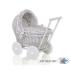 New Retro Style Gray Wicker Doll Pram/Stroller Handmade  Bedding Set White Dots on Gray