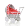 New Retro Style Gray Wicker Doll Pram/Stroller Handmade  Red with White Dots