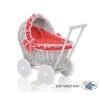 New Retro Style Gray Wicker Doll Pram/Stroller Handmade  Red with White Dots