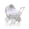 New Retro Style Gray Wicker Doll Pram/Stroller Handmade White Bedding Set