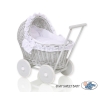 New Retro Style Gray Wicker Doll Pram/Stroller Handmade White Bedding Set