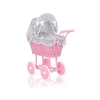 Pink Wicker Doll Carriage Pram Bedding Set White Dots on Gray