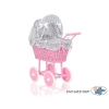 Pink Wicker Doll Carriage Pram Bedding Set White Dots on Gray