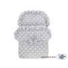 Pink Wicker Doll Carriage Pram Bedding Set White Dots on Gray