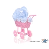 Pink Wicker Doll Carriage Pram Blue with Big White Dots
