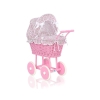 Pink Wicker Doll Carriage Pram Pink Flowers Bedding Set
