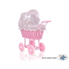 Pink Wicker Doll Carriage Pram Pink Flowers Bedding Set