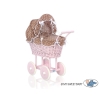 Pink Wicker Doll Pram Carriage Bedding Set White Dots on Brown