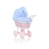 Pink Wicker Doll Pram Carriage Blue with Big White Dots