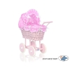 Pink Wicker Doll Pram Carriage Pink with Big White Dots Bedding Set