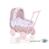 Pink Wicker Doll Pram Carriage White Bedding Set
