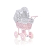 Pink Wicker Doll Pram Carriage White Gray Checkered
