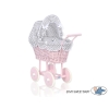 Pink Wicker Doll Pram Carriage White Gray Checkered