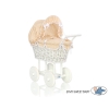Retro Style White Wicker Doll Pram Bedding Set in Beige with White Dots