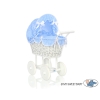 Retro Style White Wicker Doll Pram Bedding Set White Dots on Blue