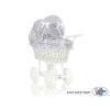 Retro Style White Wicker Doll Pram Bedding Set White Dots on Gray