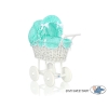 Retro Style White Wicker Doll Pram Bedding Set White Dots on Mint