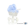 Retro Style White Wicker Doll Pram Blue with Big White Dots