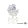 Retro Style White Wicker Doll Pram Gray with White Dots Bedding Set