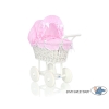 Retro Style White Wicker Doll Pram Pink Bedding with White Dots