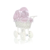 Retro Style White Wicker Doll Pram Pink Flowers Bedding Set