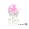 Retro Style White Wicker Doll Pram Pink White Checkered Bedding Set